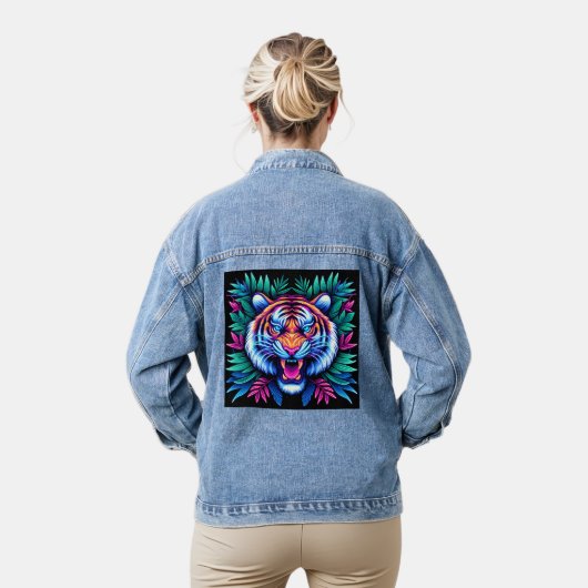 Neon Tiger und Dschungel-Blätter Jeansjacke (Modell)