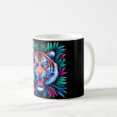 Neon Tiger und Dschungel-Blätter Kaffeetasse (VorderseiteRechts)