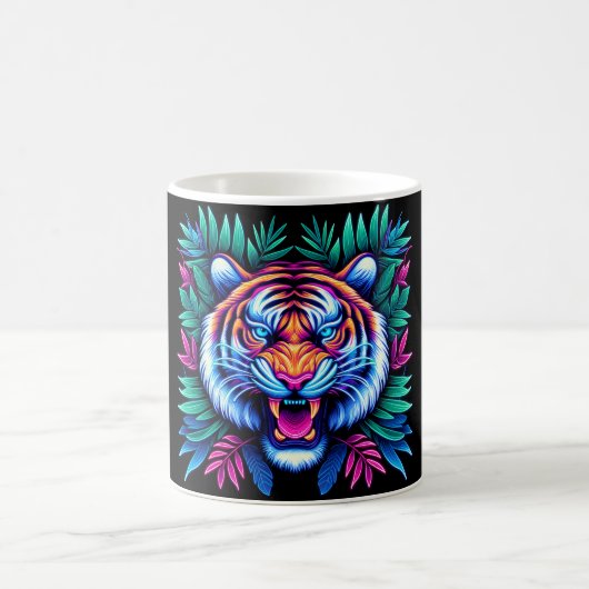 Neon Tiger und Dschungel-Blätter Kaffeetasse (Mittel)