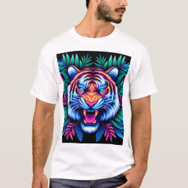 Neon Tiger und Dschungel-Blätter T-Shirt