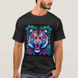 Neon Tiger und Dschungel-Blätter T-Shirt