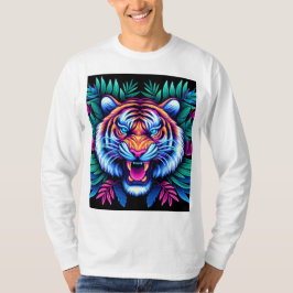 Neon Tiger und Dschungel-Blätter T-Shirt