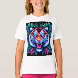 Neon Tiger und Dschungel-Blätter T-Shirt