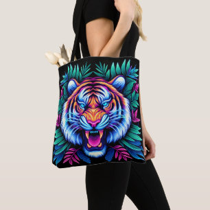 Neon Tiger und Dschungel-Blätter Tasche