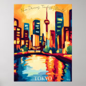 Neon Tokyo Skyline im Abstrakten fauvistischen Sti Poster (Vorne)