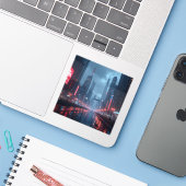 Neon Tomorrow - Square Vinyl Aufkleber (Laptop mit iPhone)