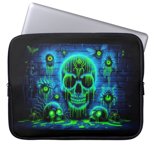 Neon Toxic Waste Skulls Laptopschutzhülle (Vorderseite)