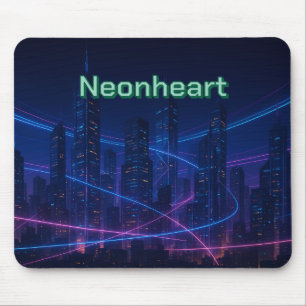 Neon-Traced Cyber City Mousepad