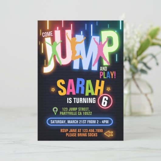 Neon Trampolin Bob Geburtstagsparty Einladung (Stehend Vorderseite)