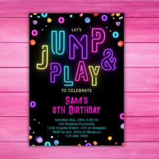 Neon Trampolin Party Girls Pink Lila Geburtstag Einladung