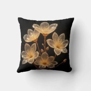 Neon transparente beige Blume schwarzes Kissen