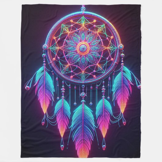 Neon Traumfänger Fleecedecke (Vorderseite)