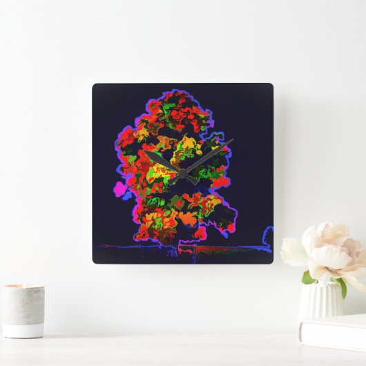 Neon Tree Explosion Quadratische Wanduhr (Zuhause)