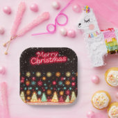 Neon Trendy Christmas Holiday Collection Pappteller (Party)
