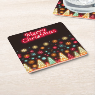 Neon Trendy Christmas Holiday Collection Rechteckiger Pappuntersetzer