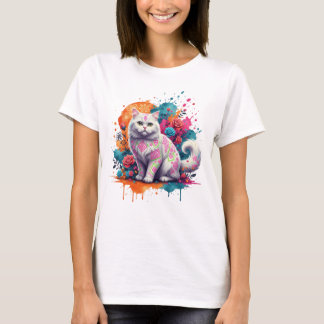 Neon Tribal Cat Fantasy Art T-Shirt