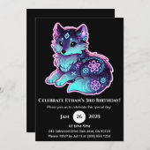 Neon Tribal Wolf Birthday Invitation Einladung (Vorne/Hinten)