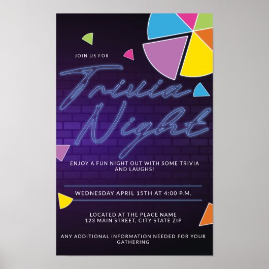 Neon Trivia Night Party Poster (Vorne)