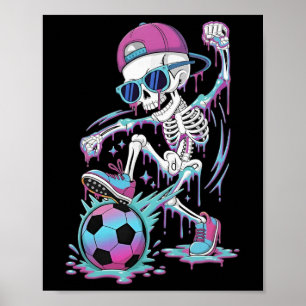 Neon-Tropf-Skelett-Fußballspieler-Graffiti-Straßen Poster