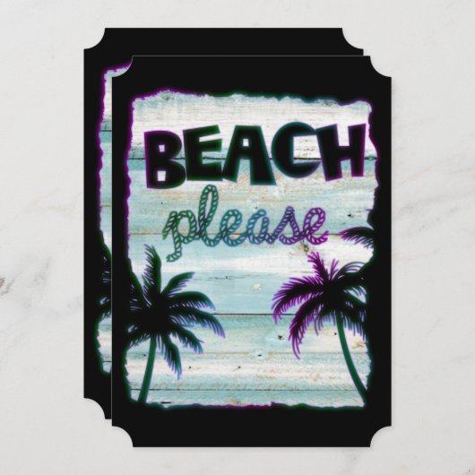 Neon Tropical Beach Wood Vacation Palmen Einladung (Vorne/Hinten)