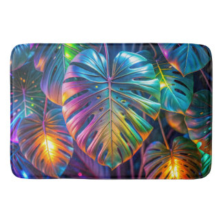 Neon Tropical Blätter Badematte