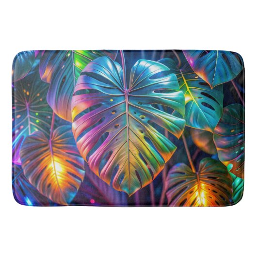Neon Tropical Blätter Badematte (Vorderseite)