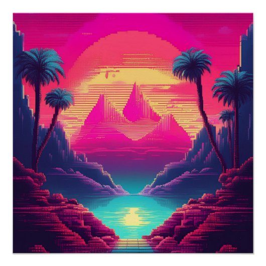 Neon Tropical Escape - Futuristische Retro Kunst Poster (Vorderseite)