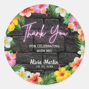 Neon Tropical Forest Summer Hawaii Geburtstagspart Runder Aufkleber