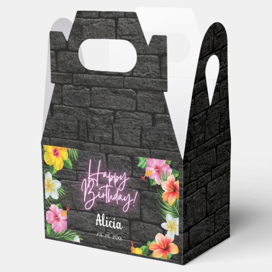 Neon Tropical Forest Summer Hawaii Happy Birthday Geschenkschachtel (Geöffnet)