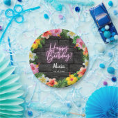 Neon Tropical Forest Summer Hawaii Happy Birthday Pappteller (Party)