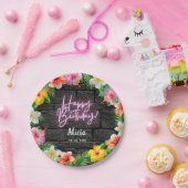 Neon Tropical Forest Summer Hawaii Happy Birthday Pappteller (Party)