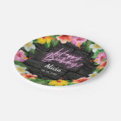 Neon Tropical Forest Summer Hawaii Happy Birthday Pappteller (Schrägansicht)