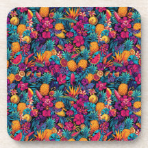 Neon Tropical Fruit Flower Coaster Set - Pineapple