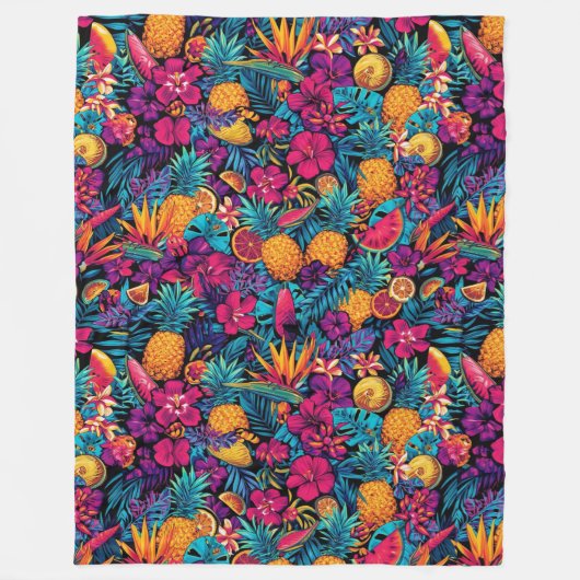 Neon Tropical Fruit Flower Throw Blanket Fleecedecke (Vorderseite)