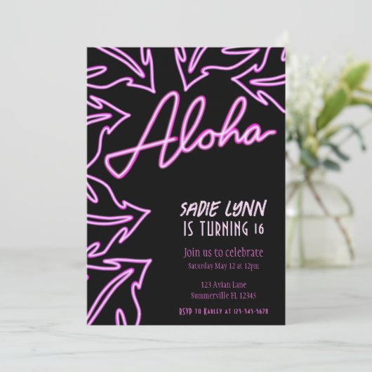 Neon Tropical Hawaiian 16. Geburtstag Einladung (Stehend Vorderseite)