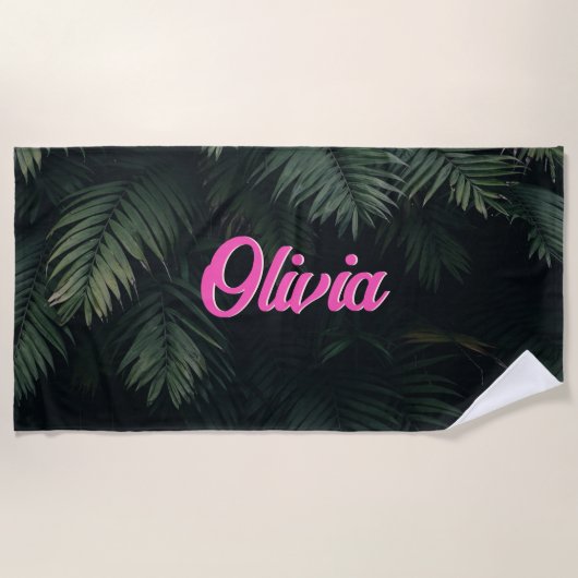 Neon Tropical Palms Individuelle Name Bachelorette Strandtuch (Vorderseite)