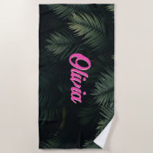 Neon Tropical Palms Individuelle Name Bachelorette Strandtuch (Vorderseite)
