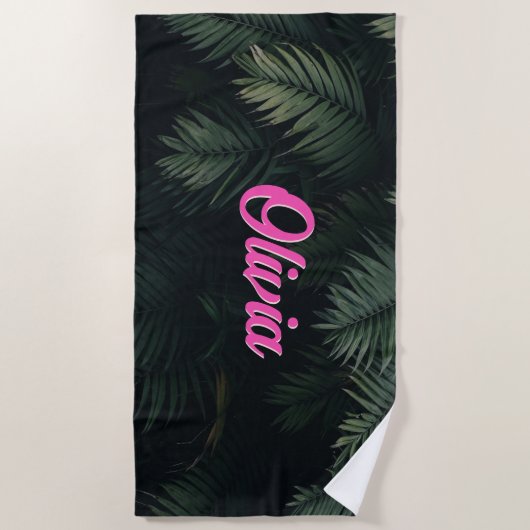 Neon Tropical Palms Individuelle Name Bachelorette Strandtuch (Vorderseite)
