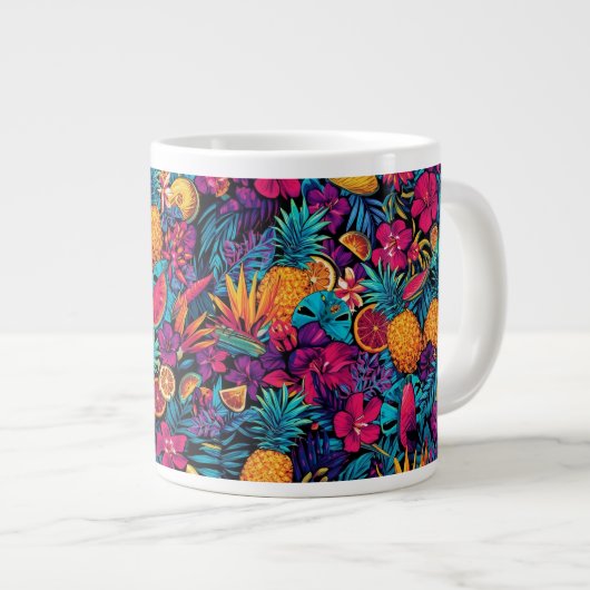 Neon-Tropische-Frucht-Blumen-Kaffeetasse - Ananas Jumbo-Tasse (Vorderseite Rechts)
