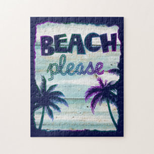 Neon-Tropischer-Strand-Holz-Urlaub-Palmen Puzzle