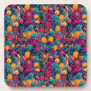 Neon-Tropisches-Frucht-Blumen-Set Untersetzer - An