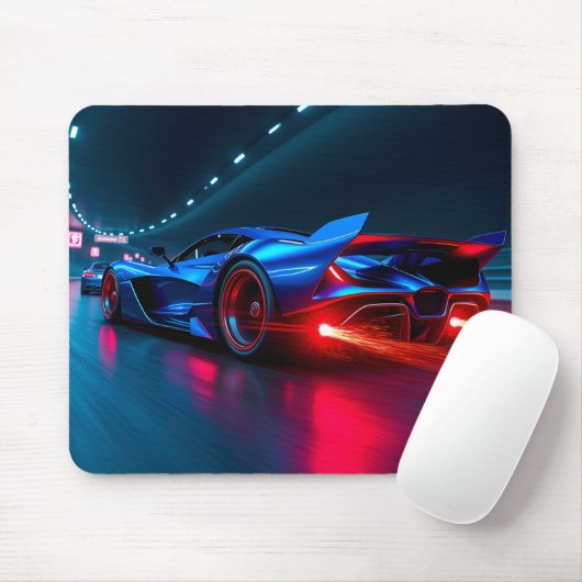 Neon Tunnel Racer: Hochgeschwindigkeits-Hypercar Mousepad (Mit Mouse)