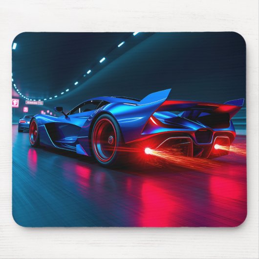 Neon Tunnel Racer: Hochgeschwindigkeits-Hypercar Mousepad (Vorne)