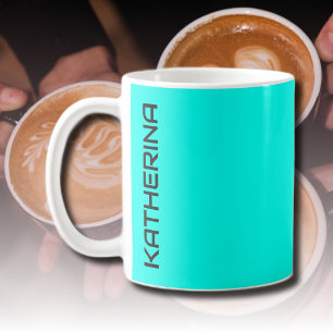 Neon Türkis Einfarbig Klassisch Personalisiert Kaffeetasse