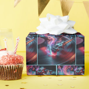 Neon Turntable mit Stylus und Vinyl Geschenkpapier