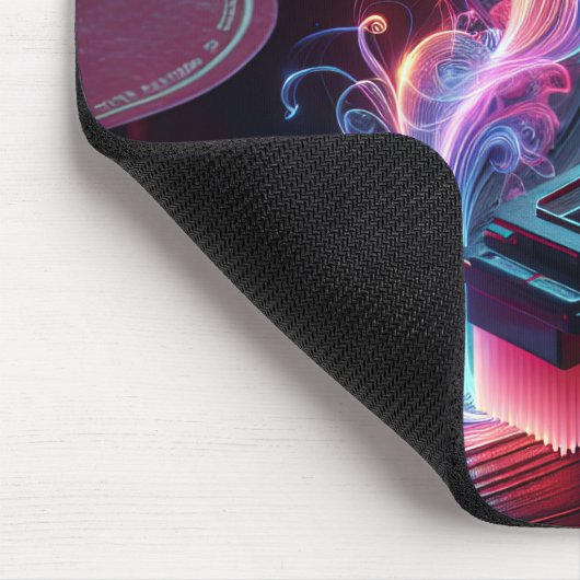 Neon Turntable mit Vinyl Record Mousepad (Ecke)