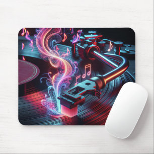 Neon Turntable mit Vinyl Record Mousepad