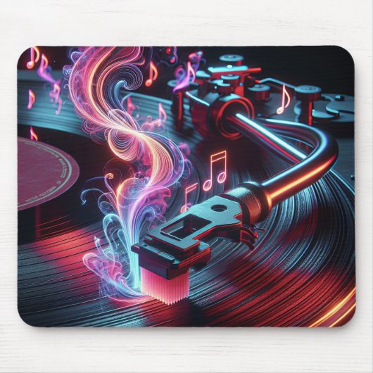 Neon Turntable mit Vinyl Record Mousepad (Vorne)
