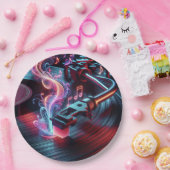 Neon Turntable mit Vinyl Record Pappteller (Party)