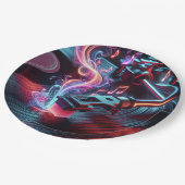 Neon Turntable mit Vinyl Record Pappteller (Schrägansicht)